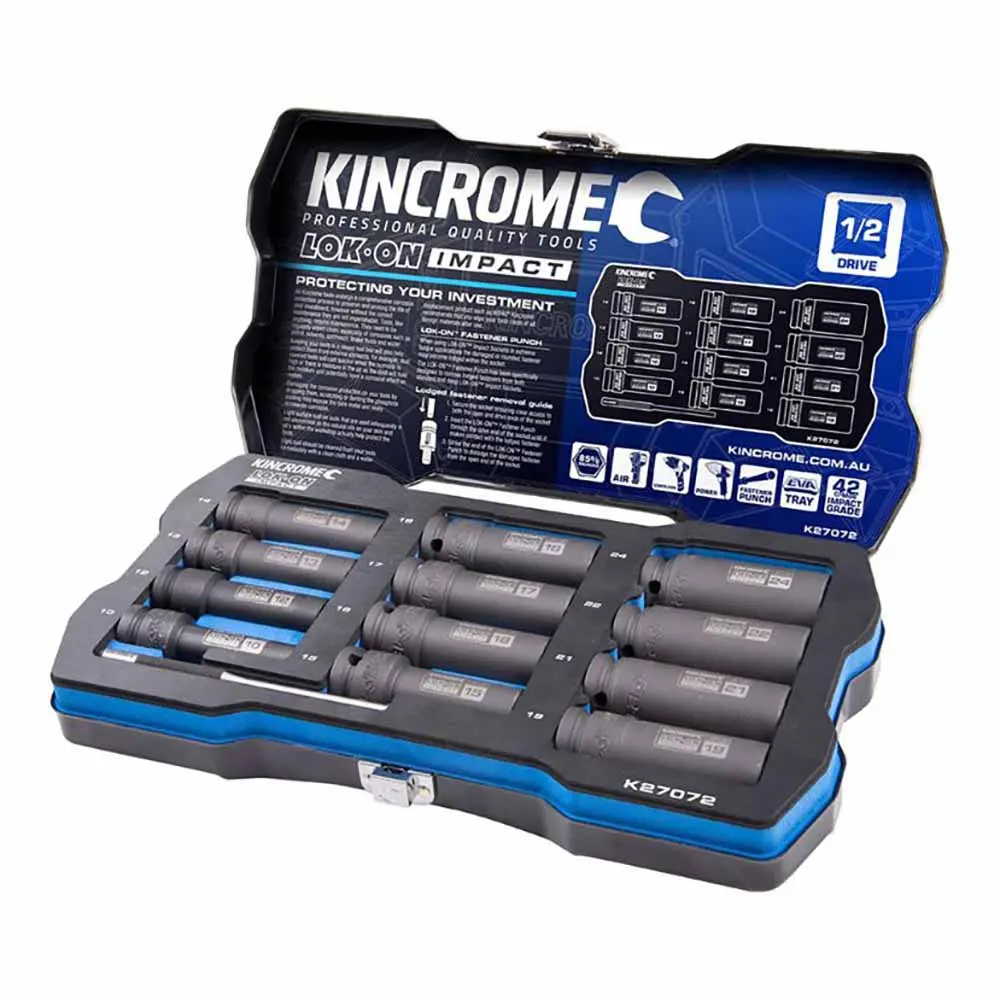 KINCROME LOK-ON Impact 1/2" Drive Socket Set Deep Metric 12 Piece K27072