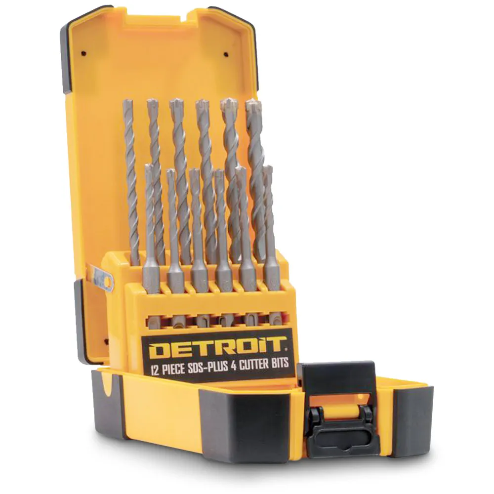 DETROIT 5-12mm 4-Cutter SDS-Plus TCT Hammer Drill Bit Set - 12 Piece