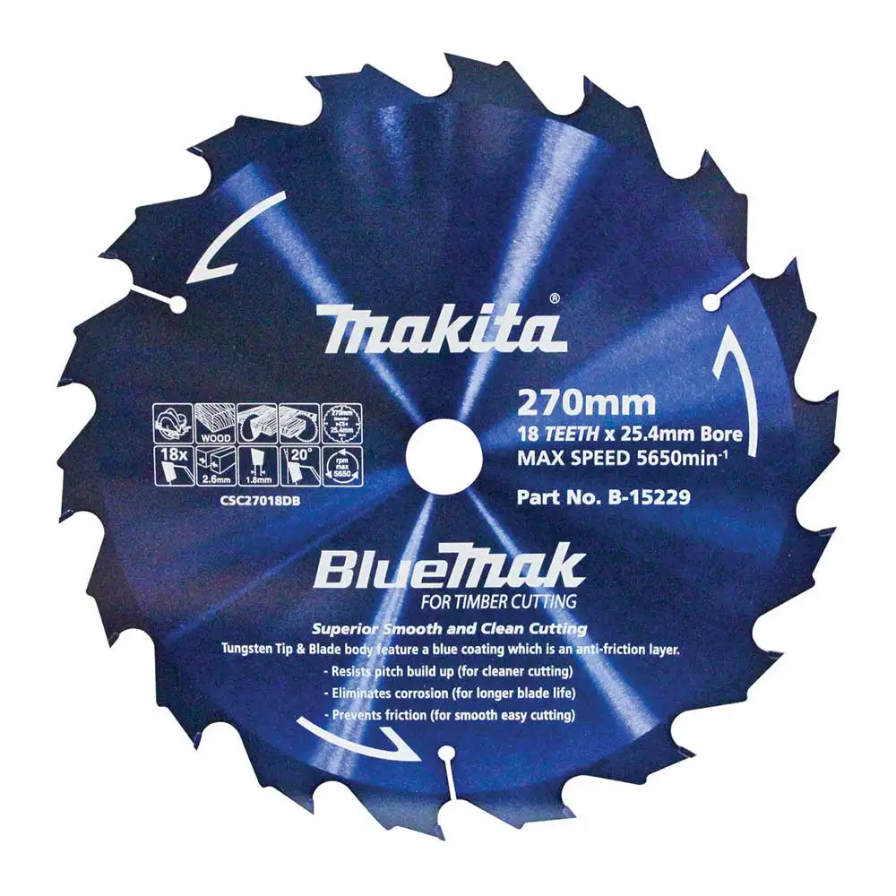 MAKITA 270mm x 25.4mm x 18T Bluemak TCT Saw Blade B-15229