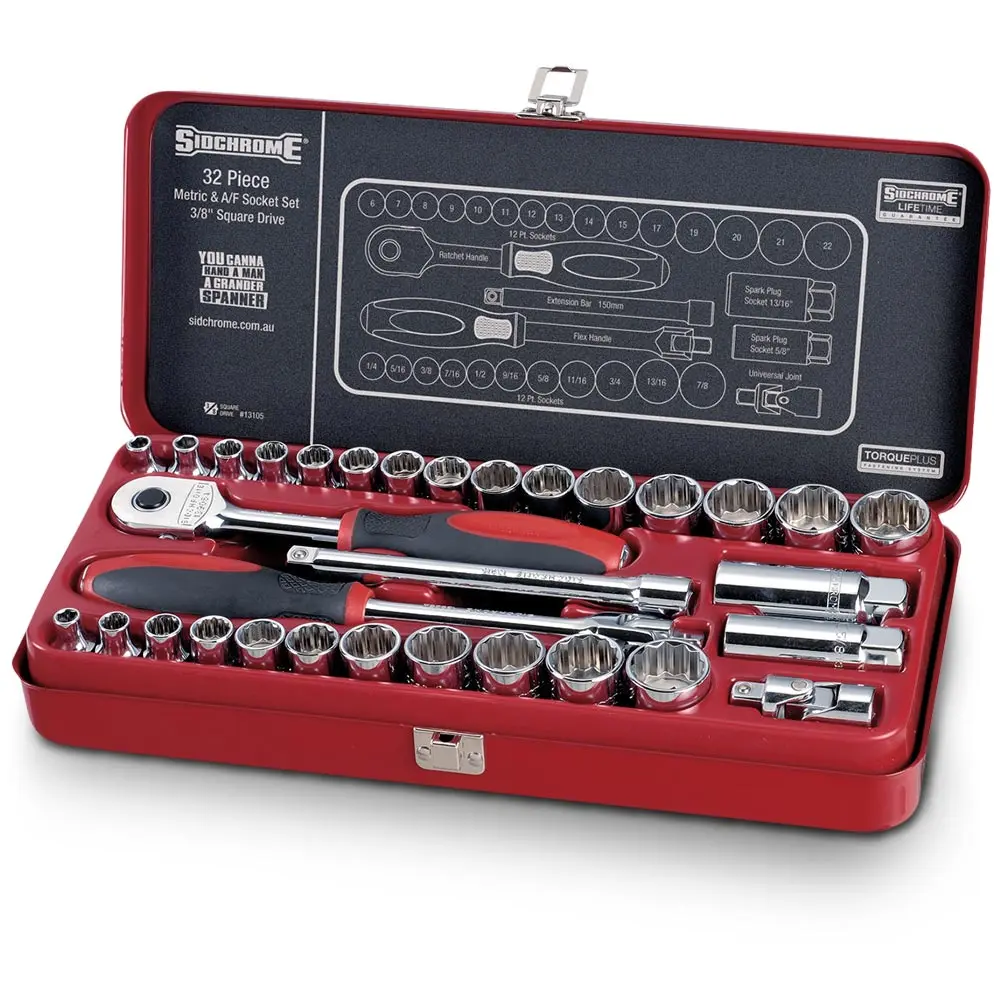 SIDCHROME 32 Piece AF/Metric Socket Set SCMT13105
