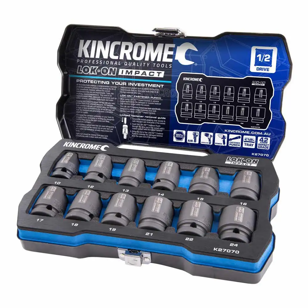 KINCROME LOK-ON Impact 1/2" Drive Socket Set Metric 12 Piece K27070