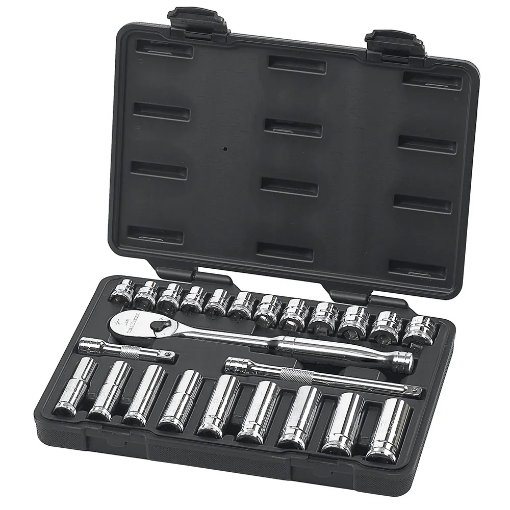 GEARWRENCH 24 pcs 3/8inch Drive 6 and 12 Point Metric Standard and Deep Mechanics Tool Set 80559