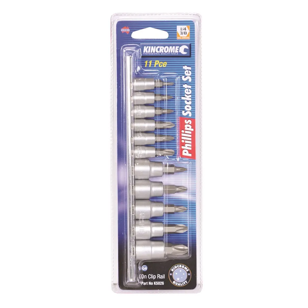KINCROME 1/4inch & 3/8inch Phillips Socket Set - 11 Piece K5026