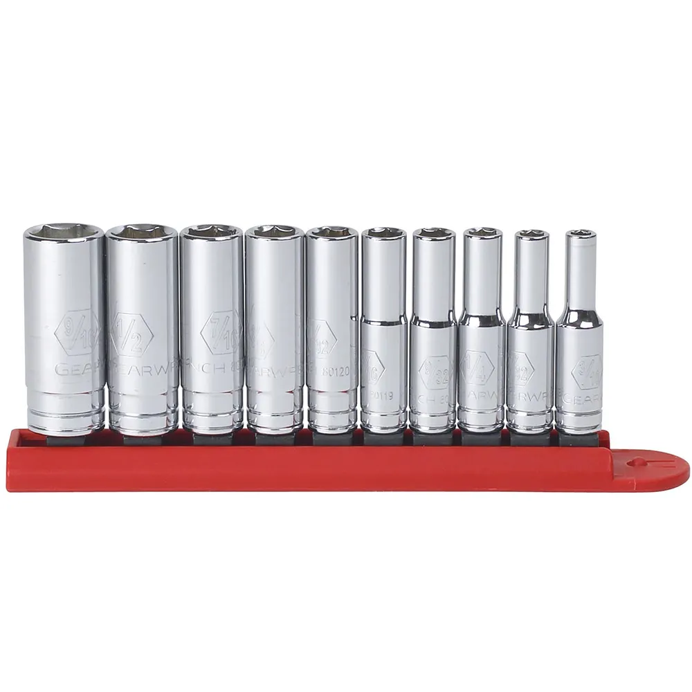GEARWRENCH 1/4inch Drive AF 6PT Deep Socket Set 10pc on Rail 80305