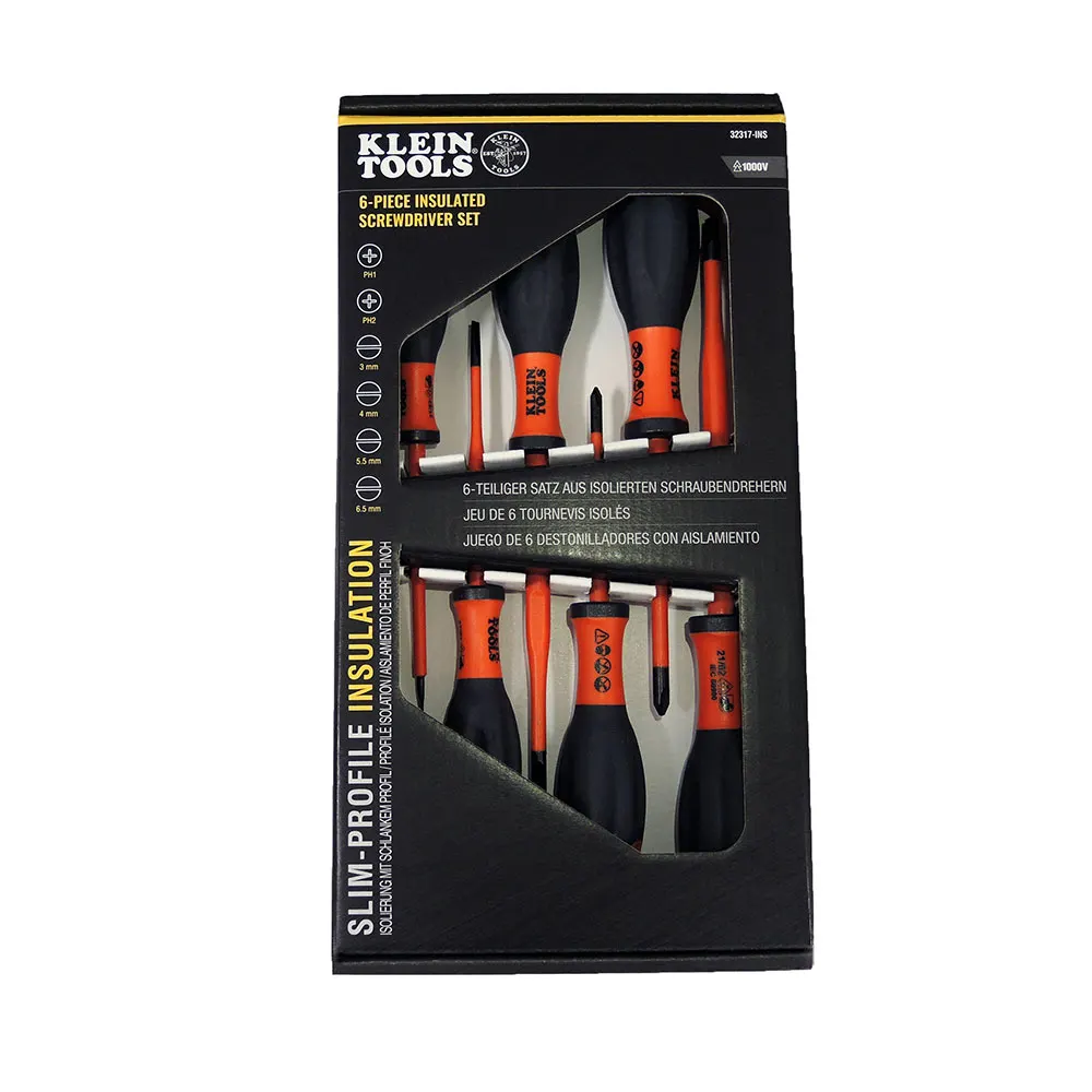 KLEIN 6 Piece VDE Screwdriver Set Slim Shaft 32317INS