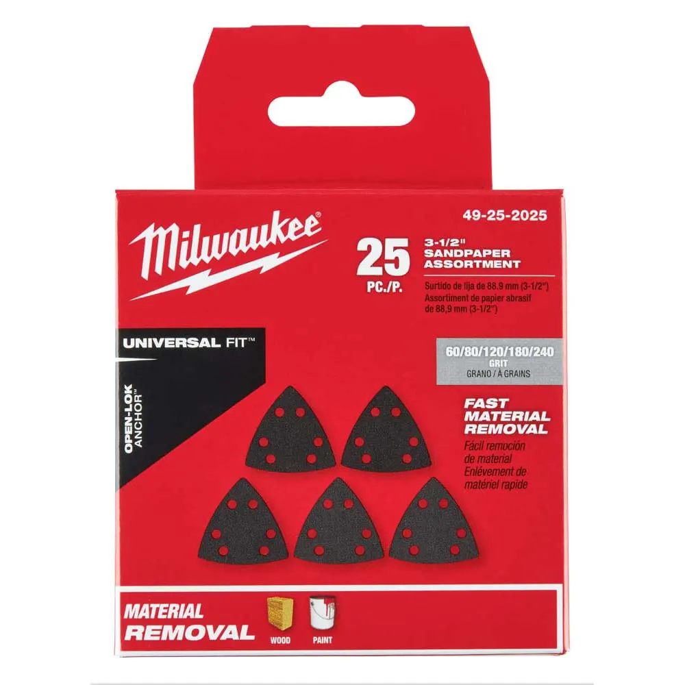 MILWAUKEE 25 piece OPEN-LOK 89mm Triangle Sand Paper Variety 49252025