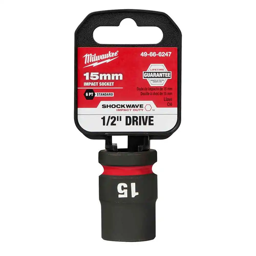 MILWAUKEE SHOCKWAVE 1/2" Drive 15mm Standard 6 Point Impact Socket 49666247