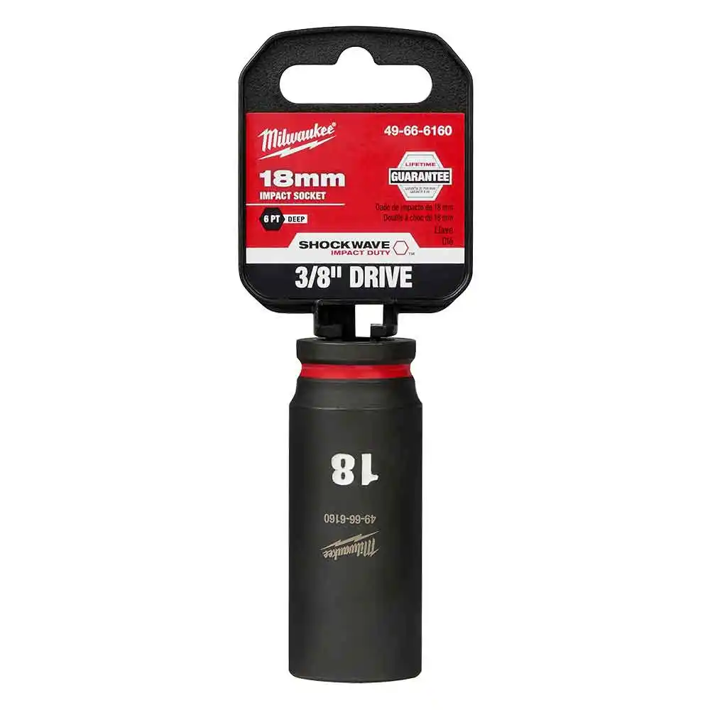 MILWAUKEE SHOCKWAVE 3/8" Drive 18mm Deep 6 Point Impact Socket 49666160