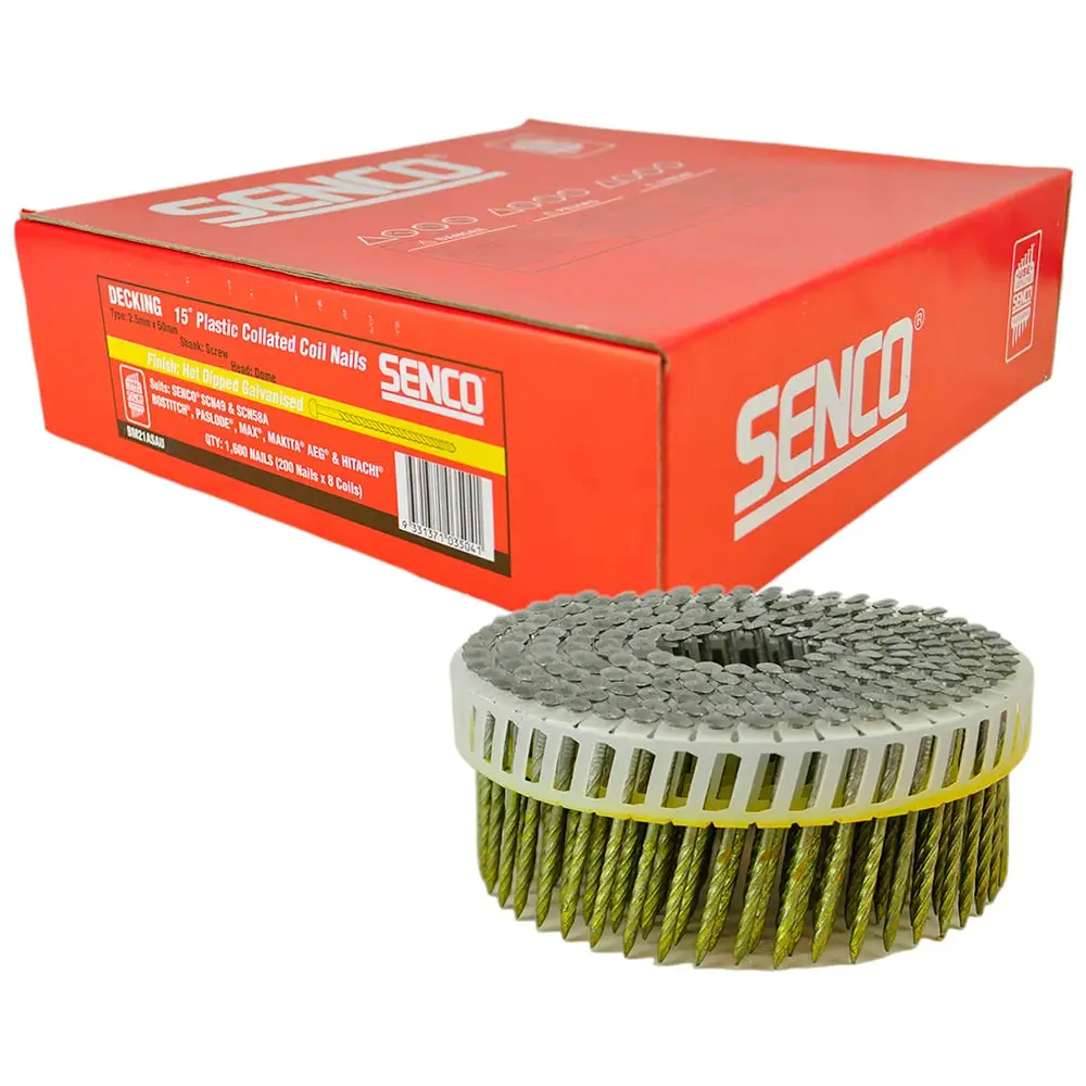 SENCO Decking Coil Nail Screw Shank Hot Dipped Galvanised 50mm Box of 1600 BM21ASAU