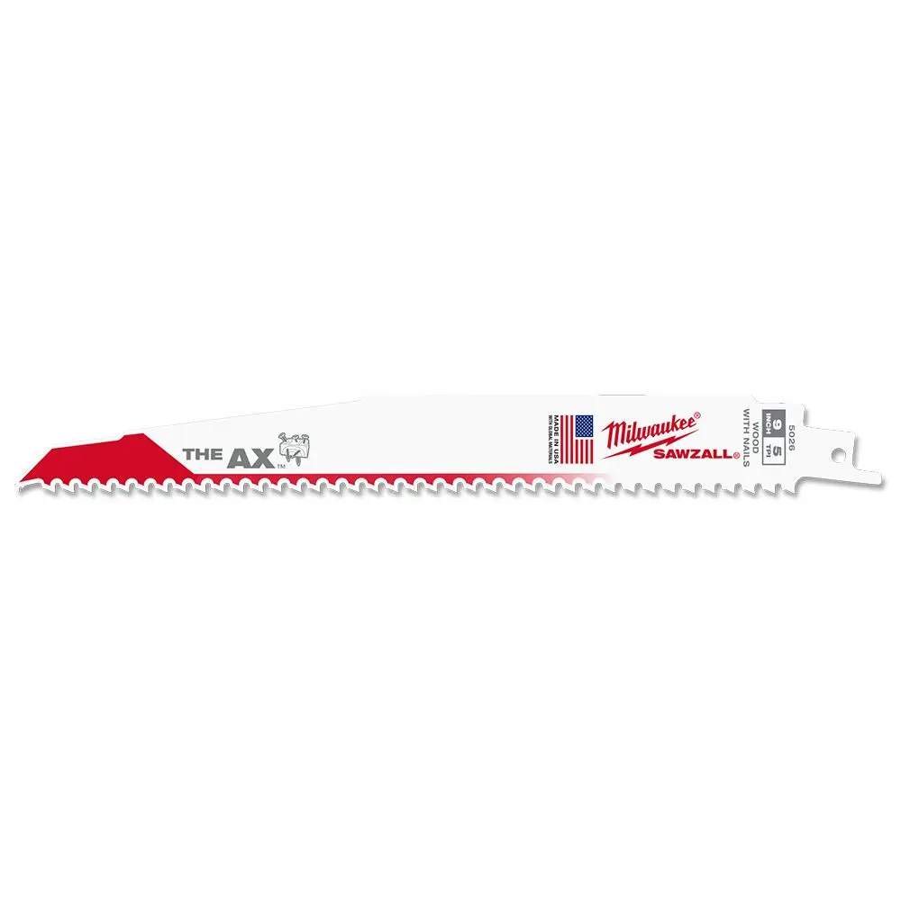 MILWAUKEE 230mm 5TPI Bi-Metal Reciprocating Saw Blade for Wood/Nail Demolition - THE AX - 25 Piece 48008026