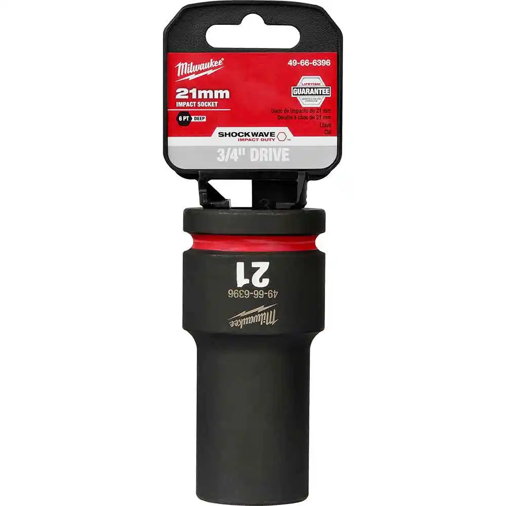 MILWAUKEE SHOCKWAVE 3/4inch Drive 21mm Deep 6 Point Impact Socket 49666396