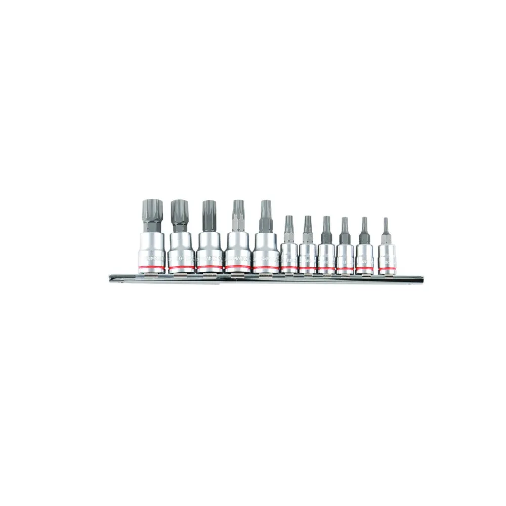 KINCROME 11 Piece 1/4 & 3/8inch Square Drive Tamperproof Torx Set 13646