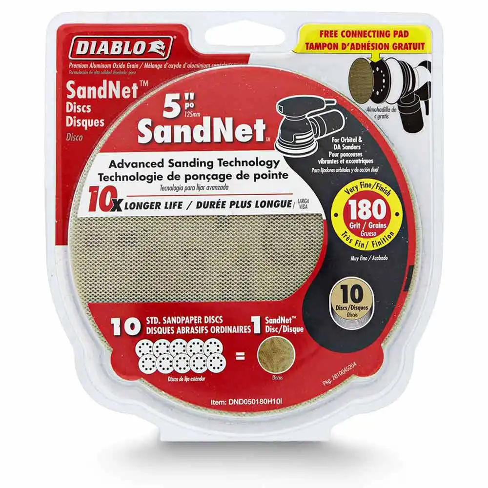 DIABLO 125mm 180-Grit Net Hook & Loop Sanding Disc & Connection Pad - SANDNET - 10 Piece