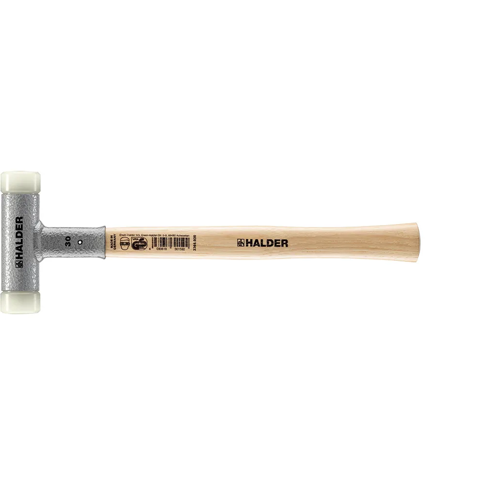 HALDER 30mm 360g Dead Blow Hammer Nylon Tips Hickory Handle 3366.W30