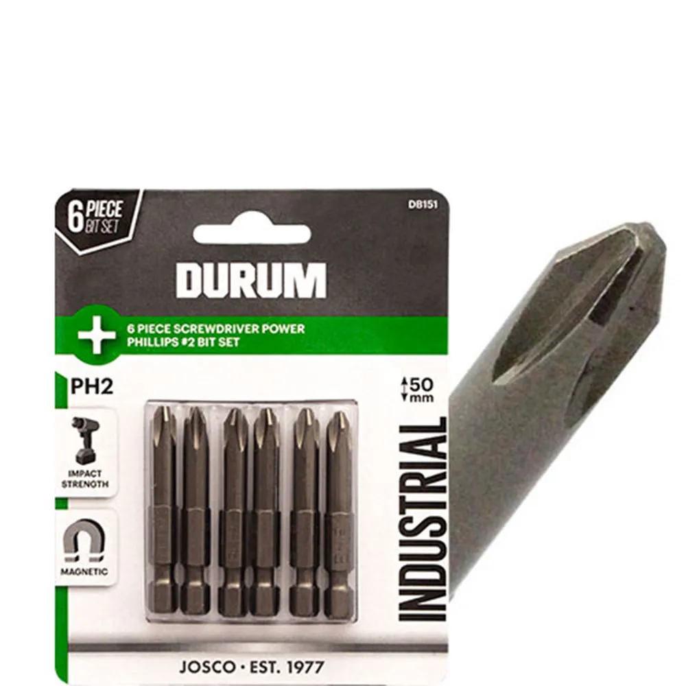 DURUM PH2 x 50mm Phillips Power Screwdriver Bit - 6 Piece