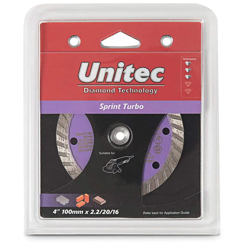 UNITEC 100x20/16mm Turbo Diamond Blade for General Purpose Cutting - SPRINT U-4SPT800