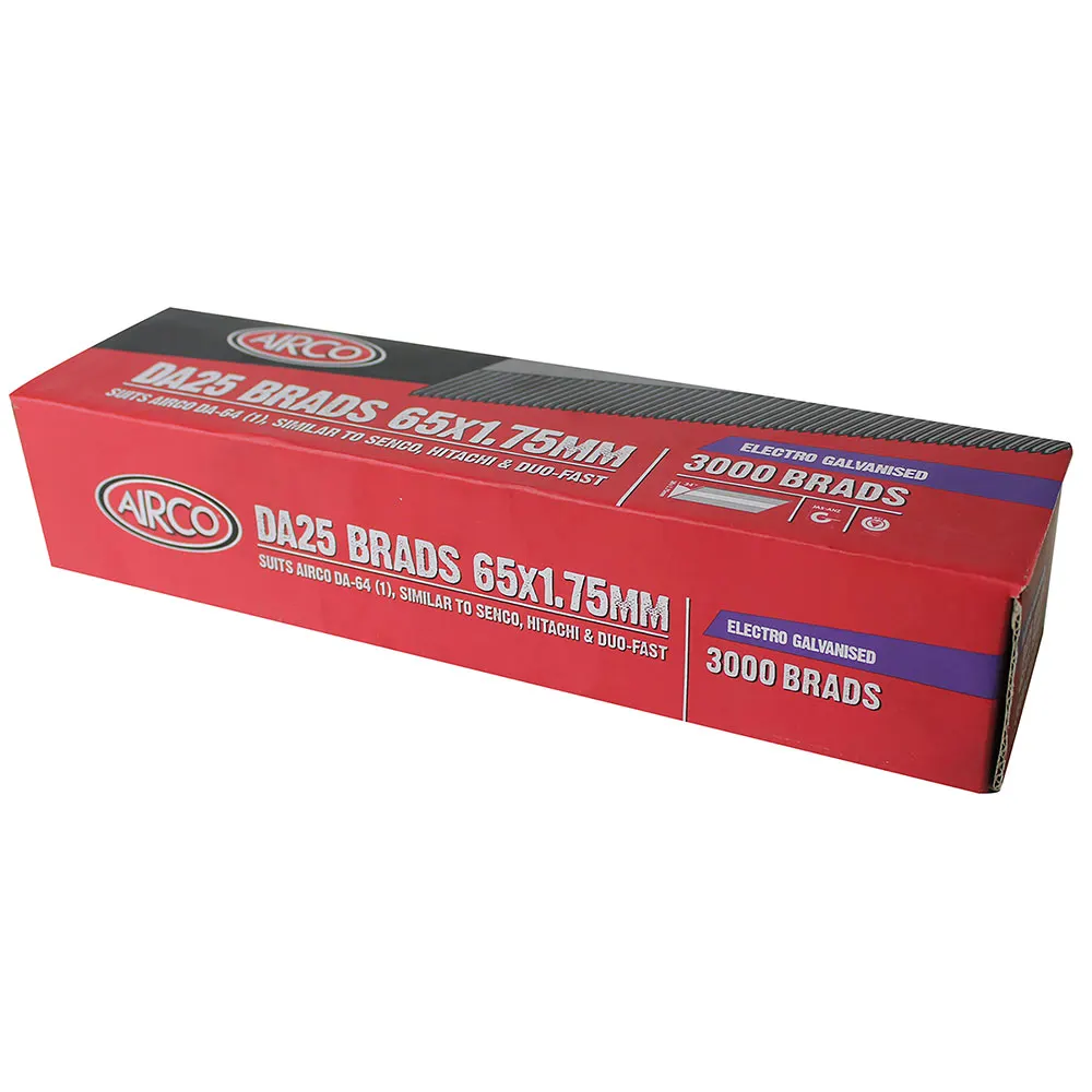 AIRCO DA Series Electro Galvanided Brad Nail - 64mm Box of 3000 BD25641