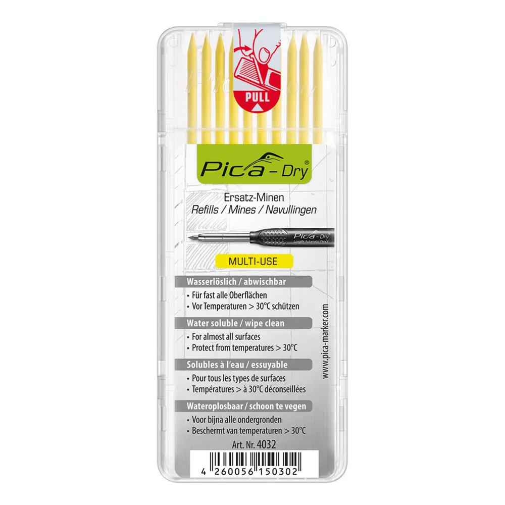 PICA Dry Water Resistant 2B Lead Refill Set Yellow 4032