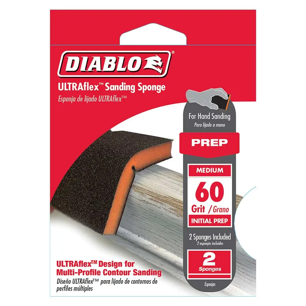 DIABLO 98x120mm 60-GRIT PREPARATION HAND SANDING SPONGE - 2PIECE F03E00RD47