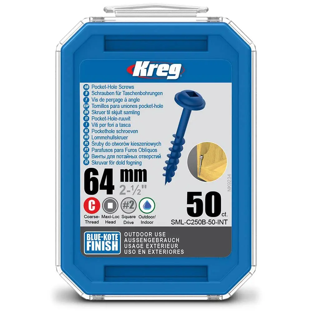 KREG Pocket Hole Screws Coarse Blue-Kote 64mm - 50 Piece KR-SMLC250B-50