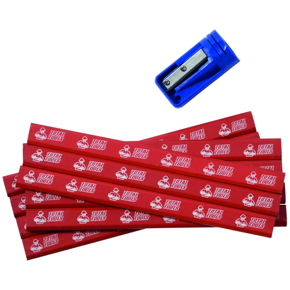 TOTALTOOLS Medium Red Carpenter Pencil With Sharpener - 11 Pack TTPENCILS