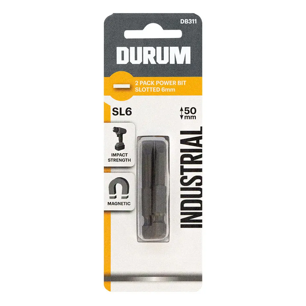 DURUM 6x50mm Slotted Power Screwdriver Bit - 2 Piece DB311