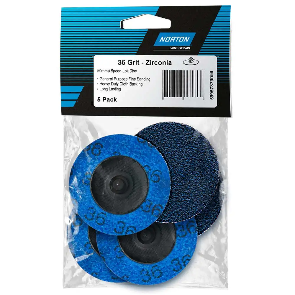 NORTON 50mm 36-Grit Zirconia Quick-Change Sanding Disc - SPEEDLOK - 5 Piece