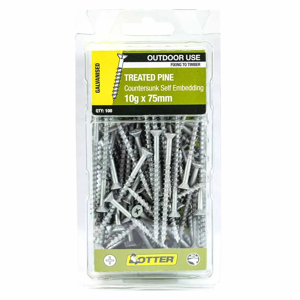 OTTER 100 Pack 10g x 75mm Treated Pine Screw Galv CHEG10753