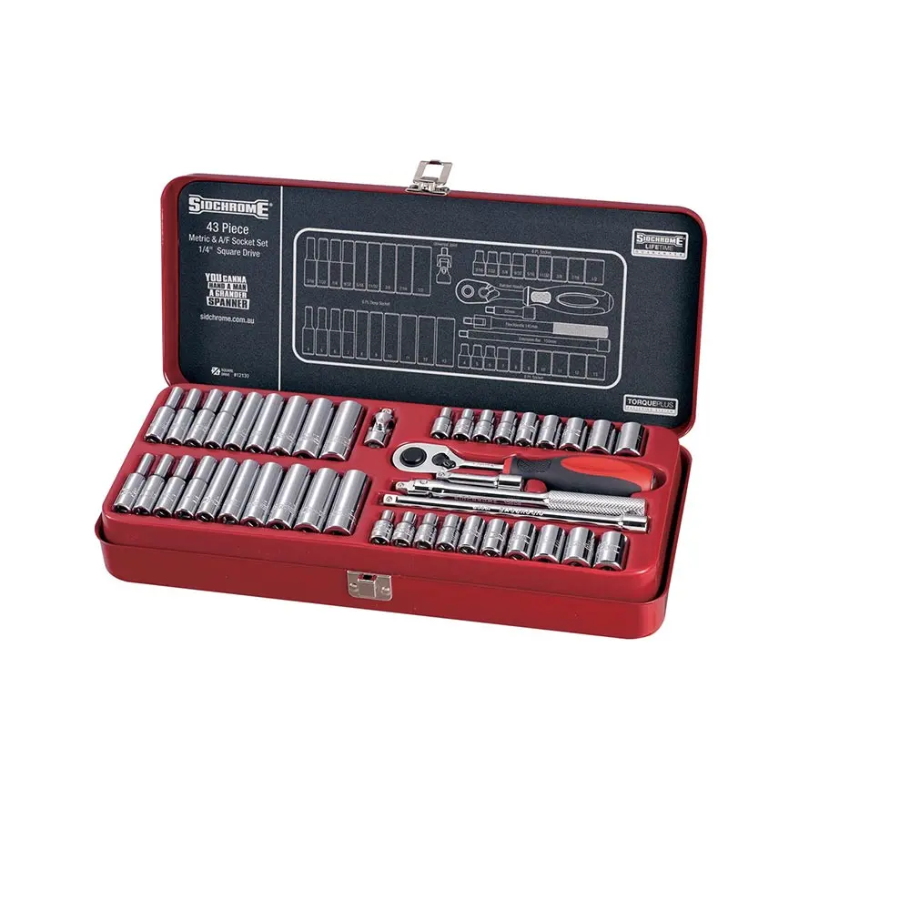 SIDCHROME 1/4inch Metric/AF 4-13mm 3/16-1/2inch STD/Deep Socket Set - 43 Piece SCMT12130