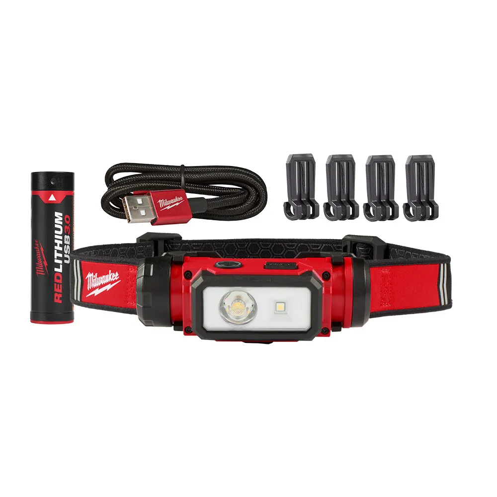 MILWAUKEE REDLITHIUM USB Rechargeable Hard Hat Headlamp Kit L4HL2301