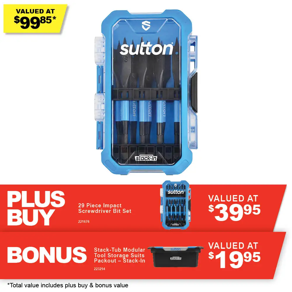 SUTTON Supabore 10-25mm Wood Spade Drill Bit Set Stack-In - 8 Piece D501S08A