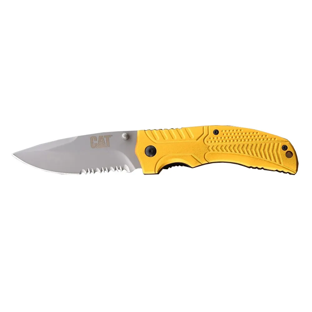CAT 76mm/8inch Drop-Point Serrated Folding Stainless Steel Knife Sport 980006