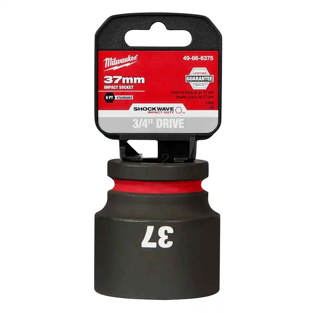 MILWAUKEE SHOCKWAVE 3/4inch Drive 37mm Standard 6 Point Impact Socket 49666375
