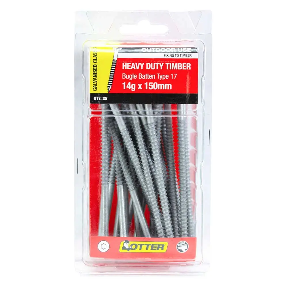 OTTER 25 Pack 14g x 150mm Batten Bugle Screw T17 Galv BBEG141501
