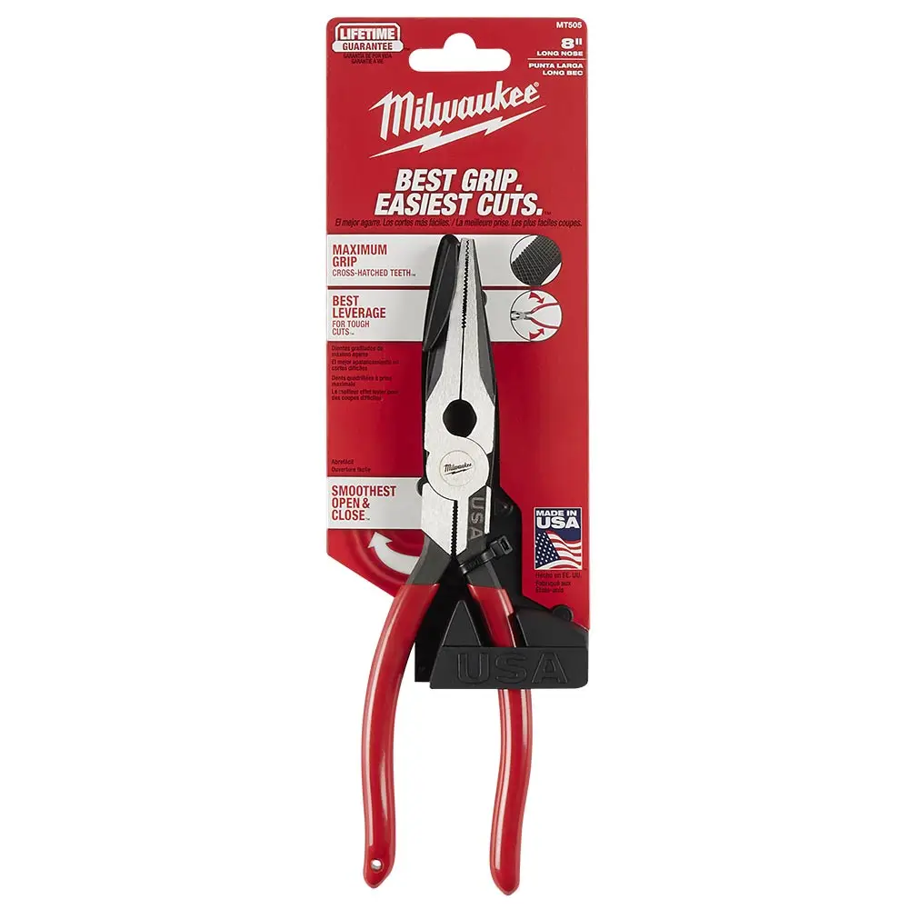 MILWAUKEE 203mm USA Made Plastic Grip Handle Long Nose Plier MT505