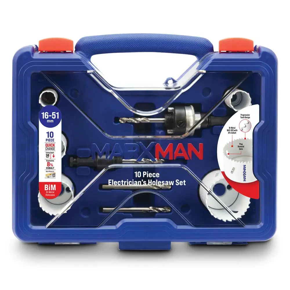 MARXMAN 16-51mm Bi-Metal/Wood Electrician Holesaw Set - 10 Piece MHSBIM10PC