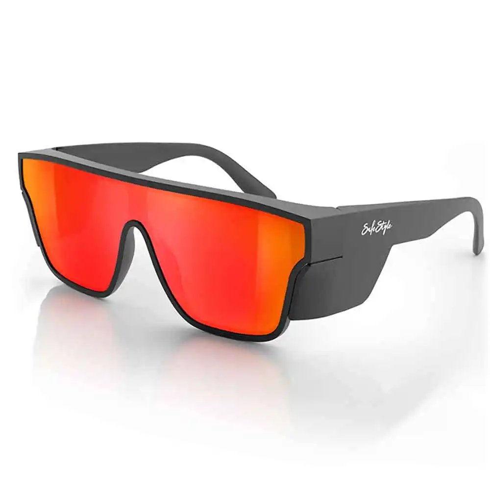 SAFESTYLE Safety Spectacles Primes Black Frame Reflectors Red Lens PMBRT100