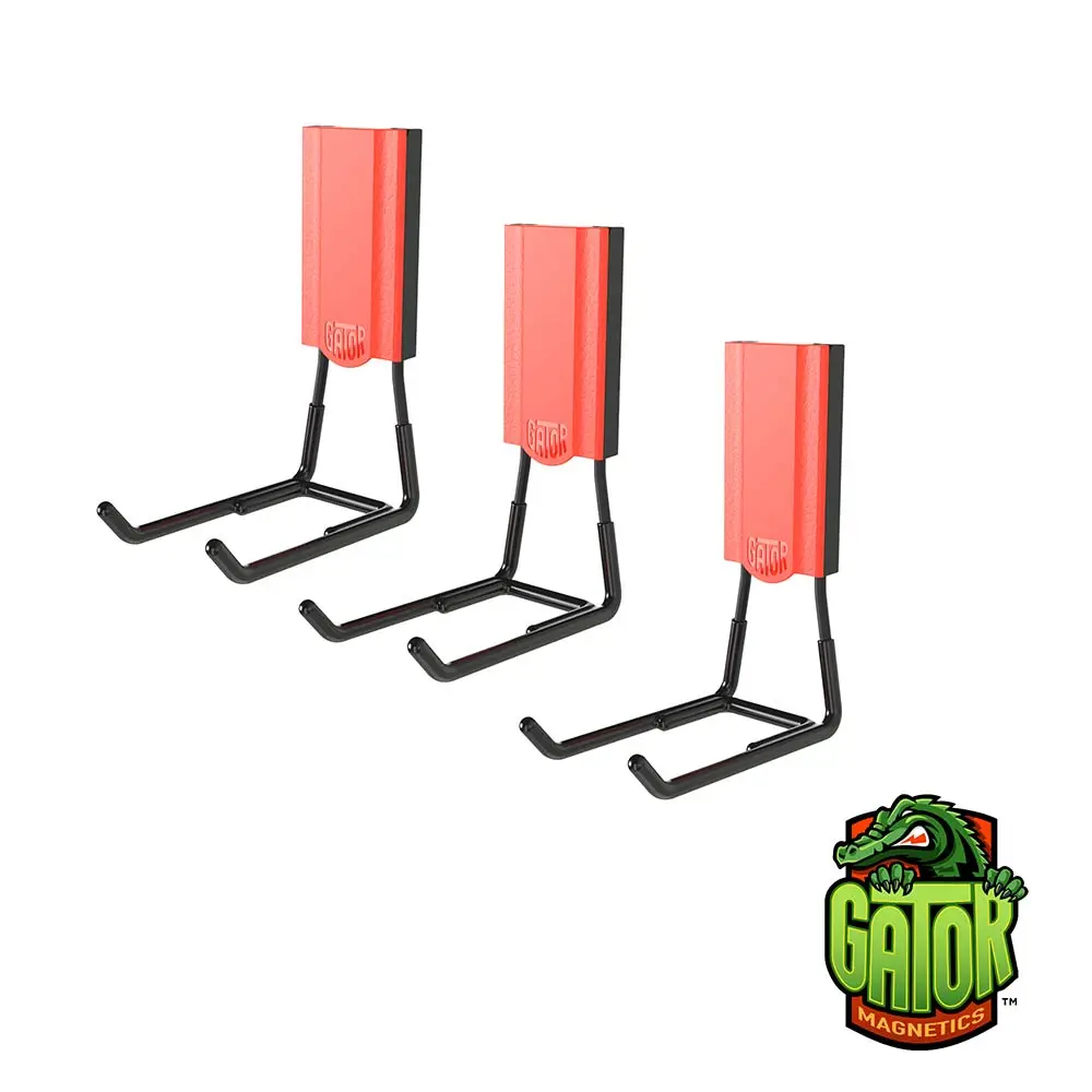 GATOR MAGNETICS 4inch Midi Open 25lb 11.3kg Hardware Magnetic Hook - Red 3 Pack AGBRED302