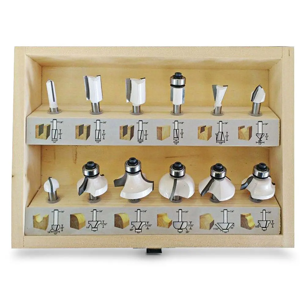 MAKITA Economy TCT Router Bit Set - 1/4inch Shank - 12 Piece D-53584