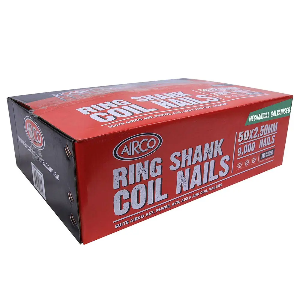 AIRCO Fencing Coil Nail Ring Shank Machanical Galvanised - 50mm Box of 9000 YA50258R