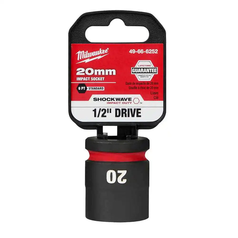 MILWAUKEE SHOCKWAVE 1/2" Drive 20mm Standard 6 Point Impact Socket 49666252