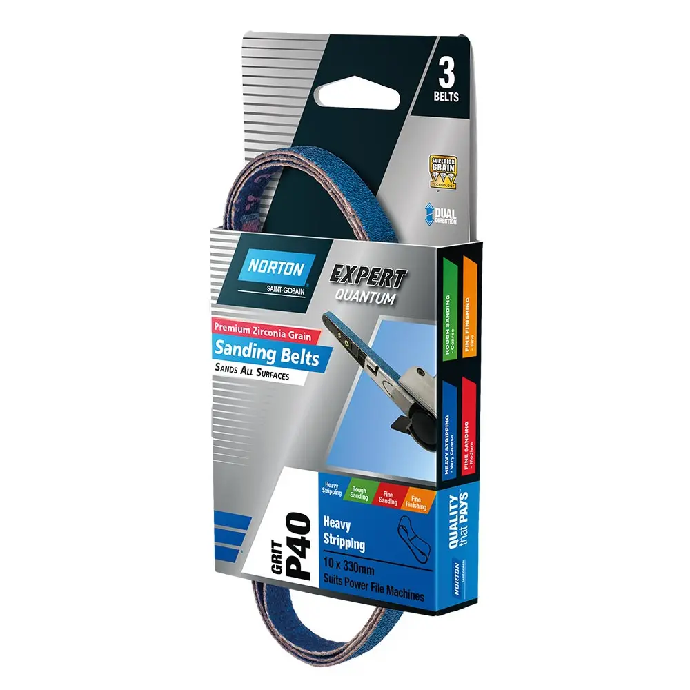 NORTON 10 x 330mm 40-Grit Zirconia Powerfile Belt - 3 Piece