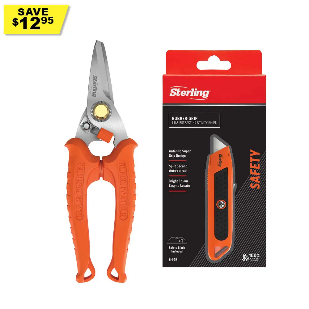 STERLING 185mm Auto-Retracting Snips + Folding Knife 29-704-B1