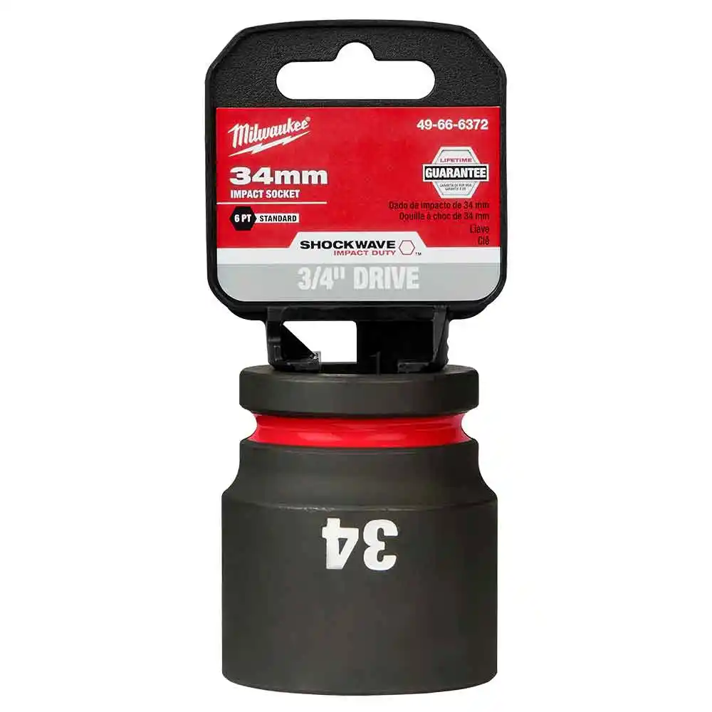 MILWAUKEE SHOCKWAVE 3/4inch Drive 34mm Standard 6 Point Impact Socket 49666372