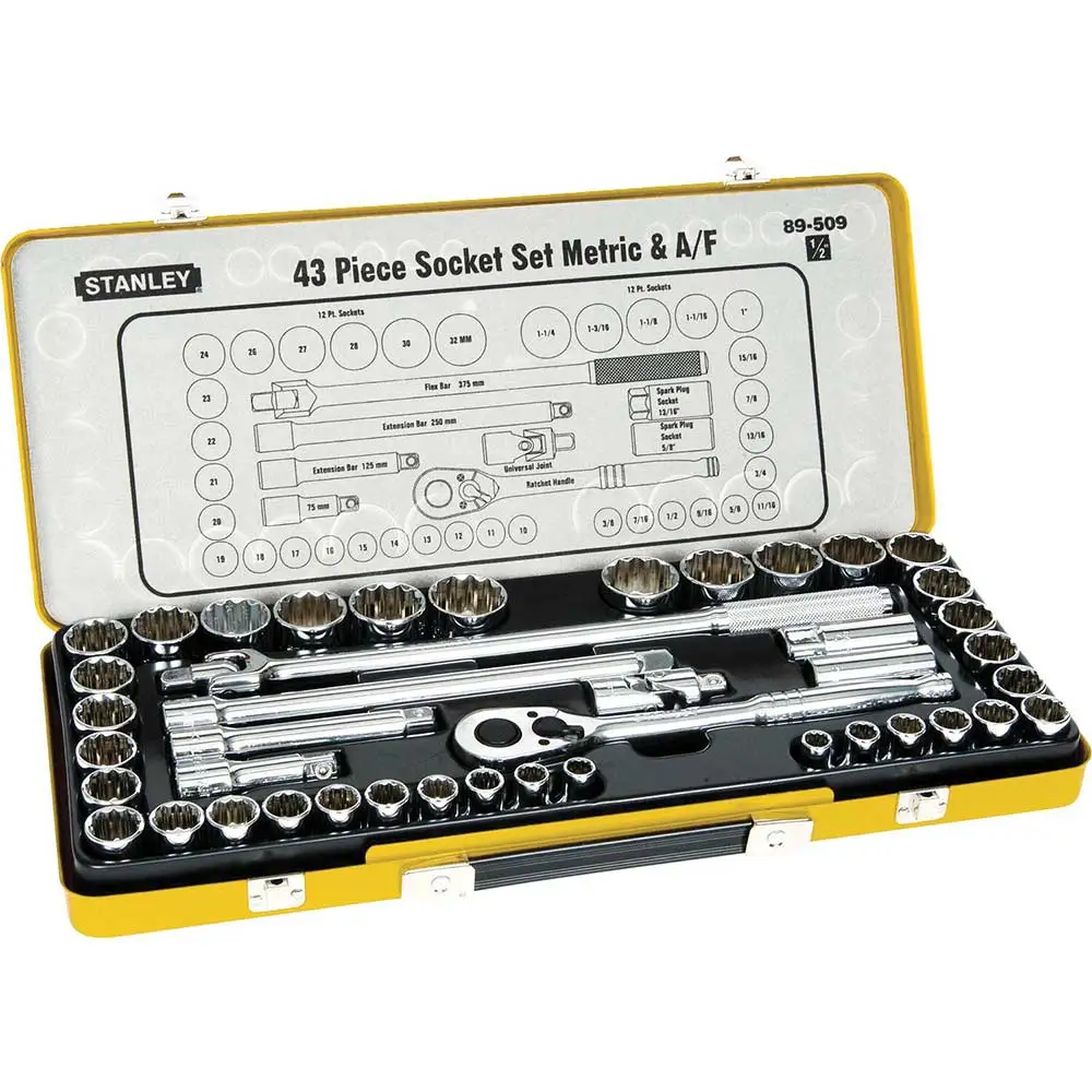STANLEY 1/4 & 1/2inch Metric/AF 10-32mm 3/8-1 1/4inch Socket Set 89-509