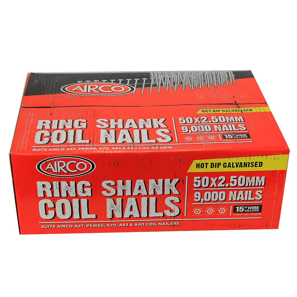 AIRCO Fencing Coil Nail Ring Shank Hot Dipped Galvanised - 50mm Box of 9000 YA50252R