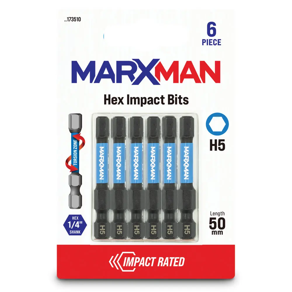 MARXMAN 5x50mm Hex Power Impact Screwdriver Bit - 6 Piece MSDBH5506PC