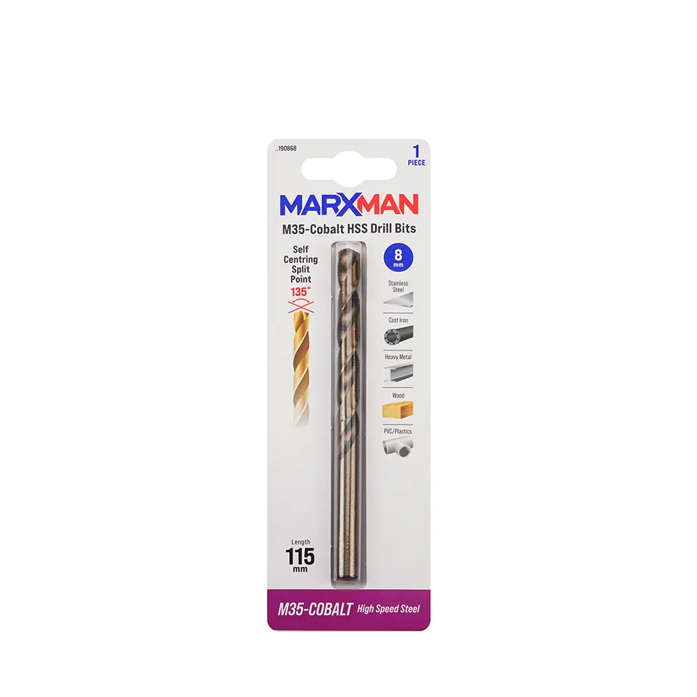 MARXMAN 8.0 x 115mm HSS-Cobalt Metal Jobber Drill Bit MHSSCO8MM