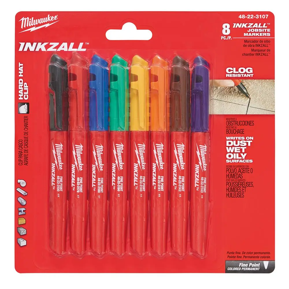 Milwaukee 8PC Inkzall Fine Point Coloured Markers 48223107