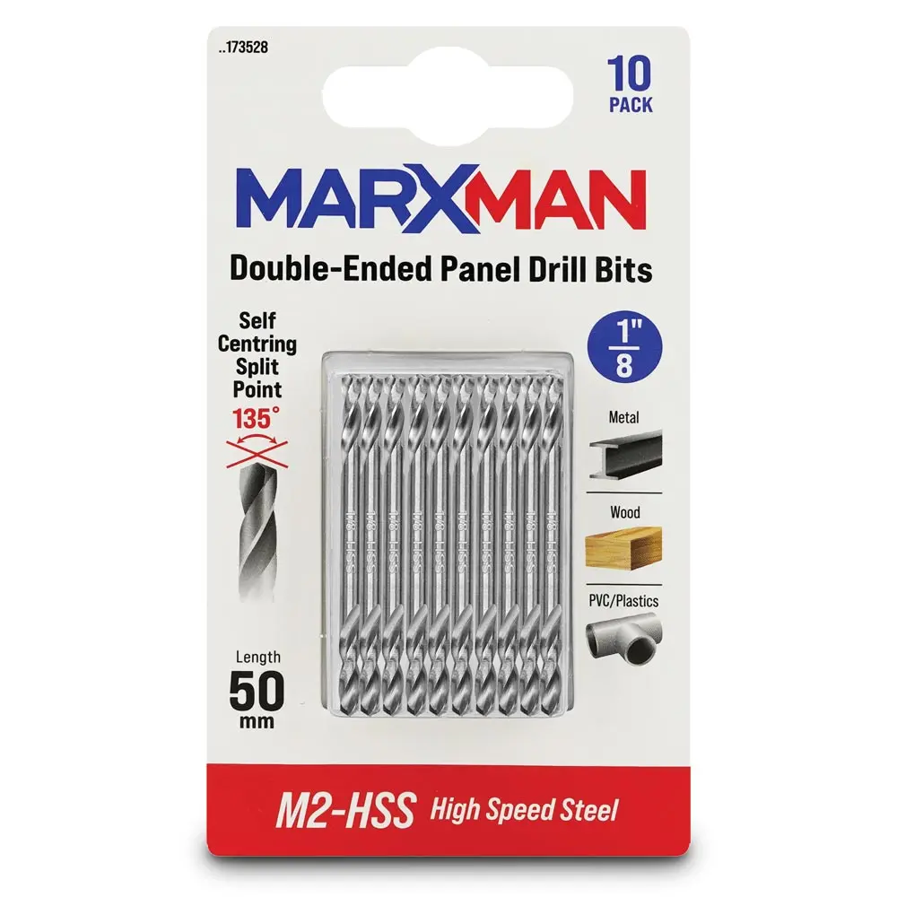 MARXMAN 1/8"x50mm HSS Metal Panel D/End Drill Bit - 10 Piece MDEPD1810PC
